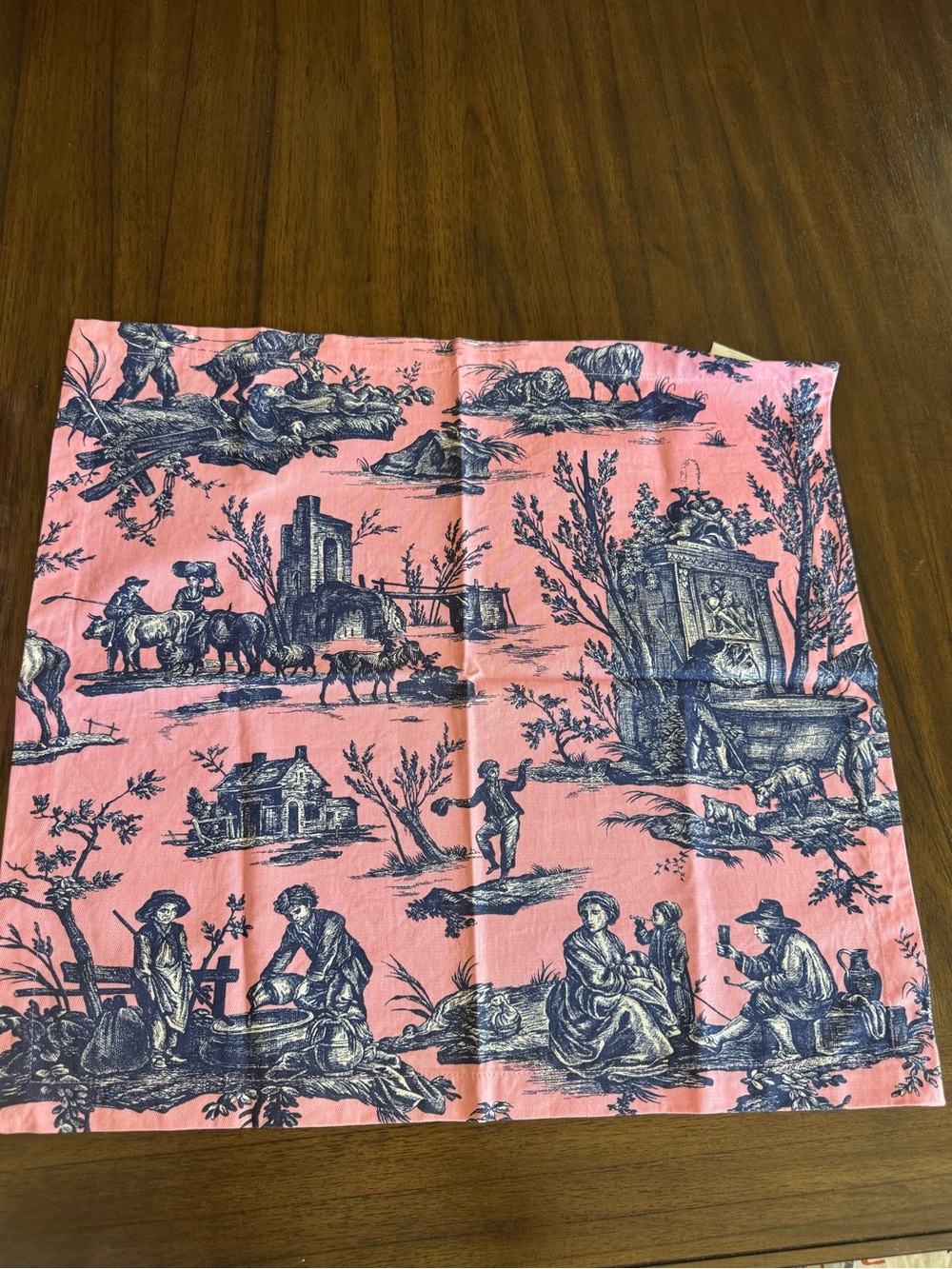Williams Sonoma Set of 6 Pink Toile Cotton Dinner Napkins French Country - Picture 4 of 16